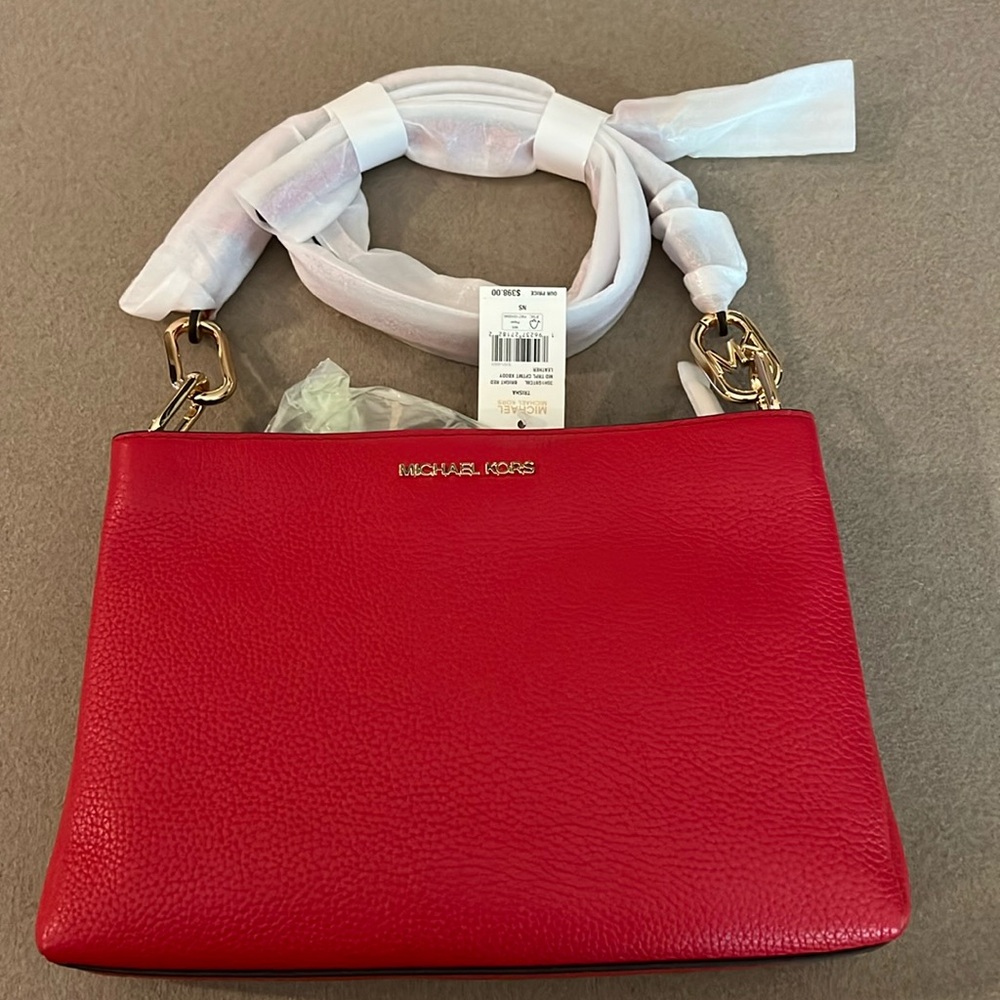 NWT MICHAEL KORS RED LEATHER CROSSBODY TRISHA